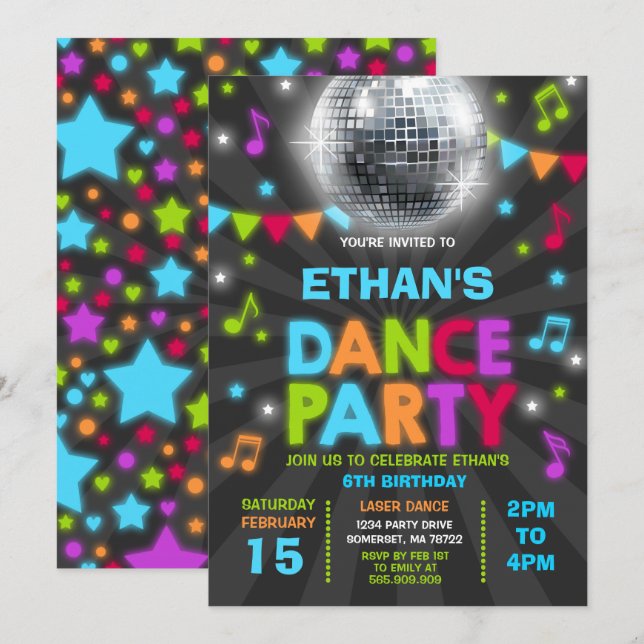 Invitation de partie de disco de lueur (Devant / Derrière)