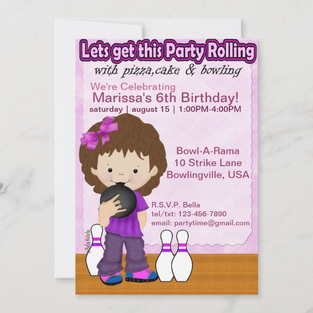 Invitation de partie de fille de bowling (Devant)