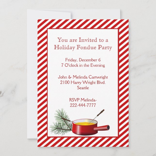 Invitation de partie de fondue de vacances (Devant)