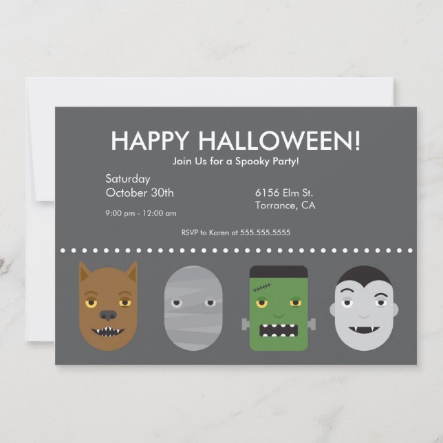 Invitation de partie de Halloween de monstres de (Devant)
