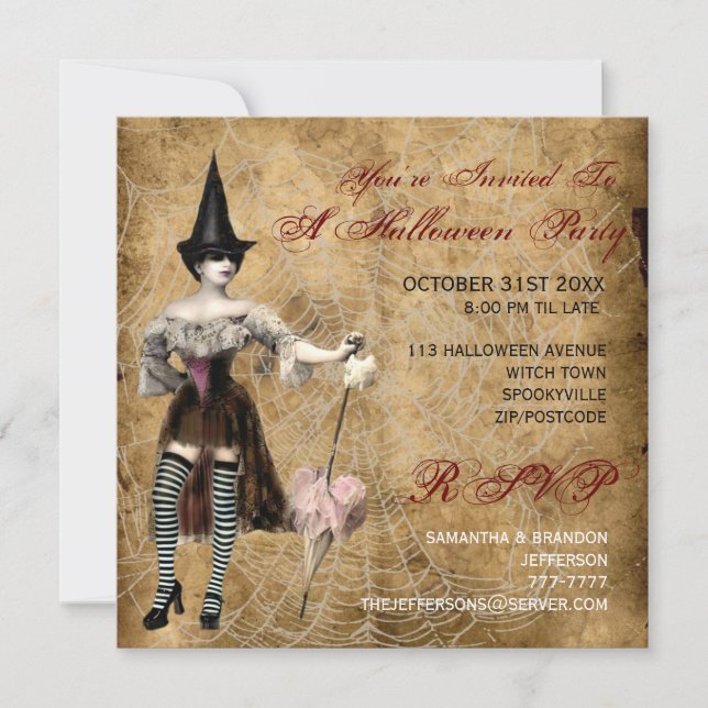 Invitation de partie de Halloween de sorcière (Devant)