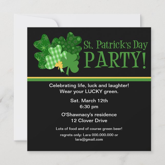 Invitation de partie de jour de St Patrick d'or de (Devant)