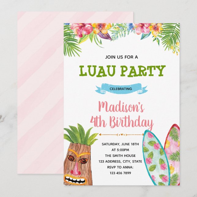 Invitation de partie de Luau (Devant / Derrière)