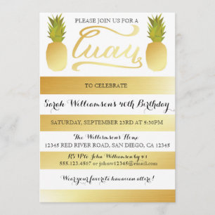 Invitation de partie de Luau d'or pour