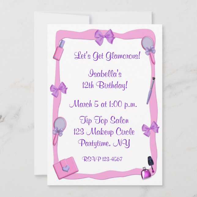 Invitation de partie de maquillage (Devant)