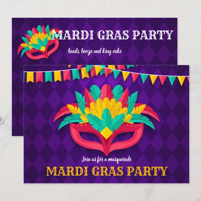 Invitation de partie de mascarade de mardi gras (Devant / Derrière)