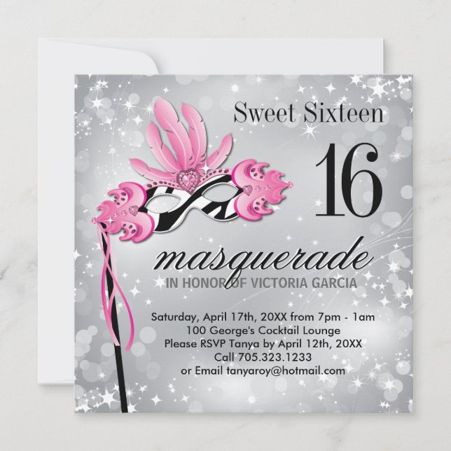 Invitation de partie de mascarade de sweet sixteen (Devant)