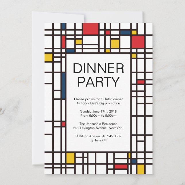 Invitation de partie de Mondrian de Stijl (Devant)
