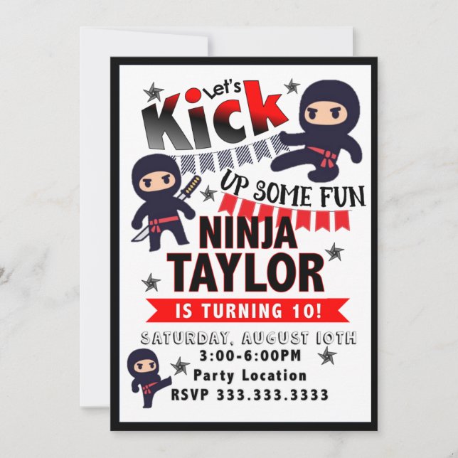Invitation de partie de Ninja, anniversaire de (Devant)