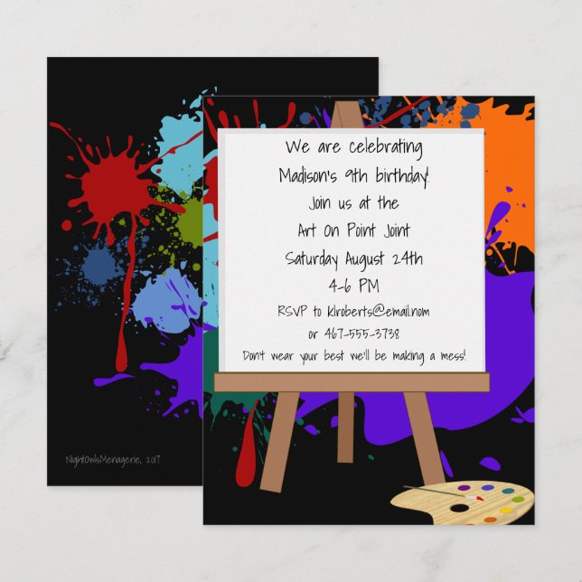 Invitation de partie de peinture de chevalet d'art (Devant / Derrière)