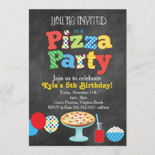 Invitation de partie de pizza de tableau (couleurs