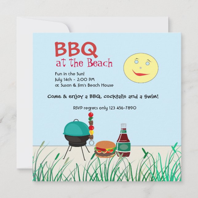 Invitation de partie de plage de barbecue (Devant)