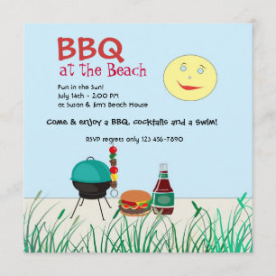 Invitation de partie de plage de barbecue