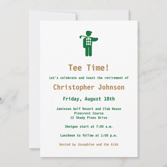 Invitation de partie de retraite de golf d'or vert (Devant)