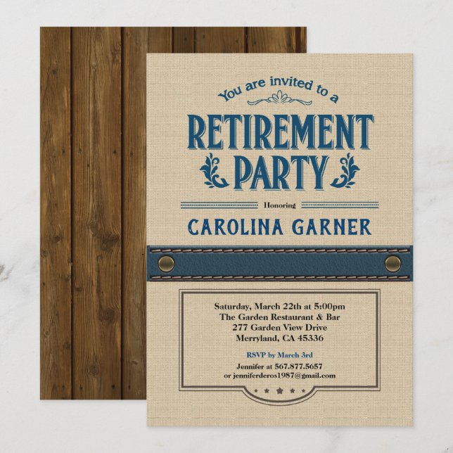 Invitation de partie de retraite. Toile chique de (Devant / Derrière)
