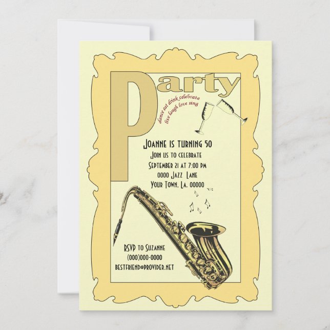 Invitation de partie de saxophone de jazz (Devant)