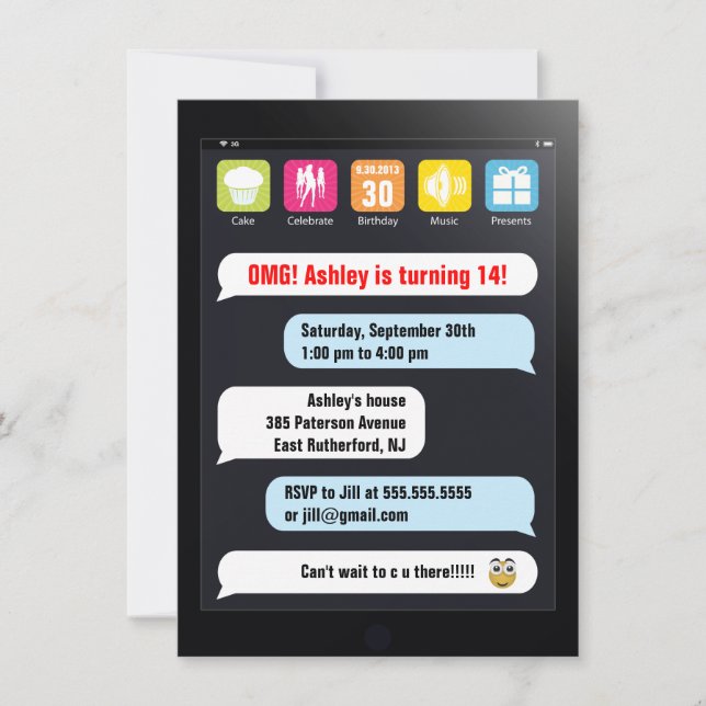 Invitation de partie de service de mini-messages (Devant)