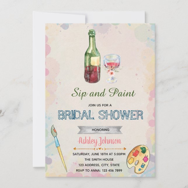 Invitation de partie de Sip et de peinture (Devant)