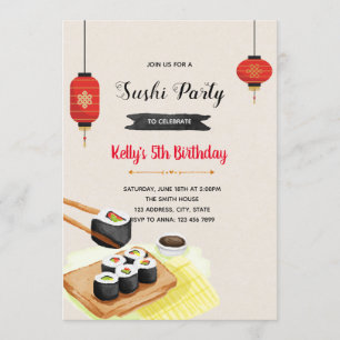 Invitation de partie de sushi d'aquarelle