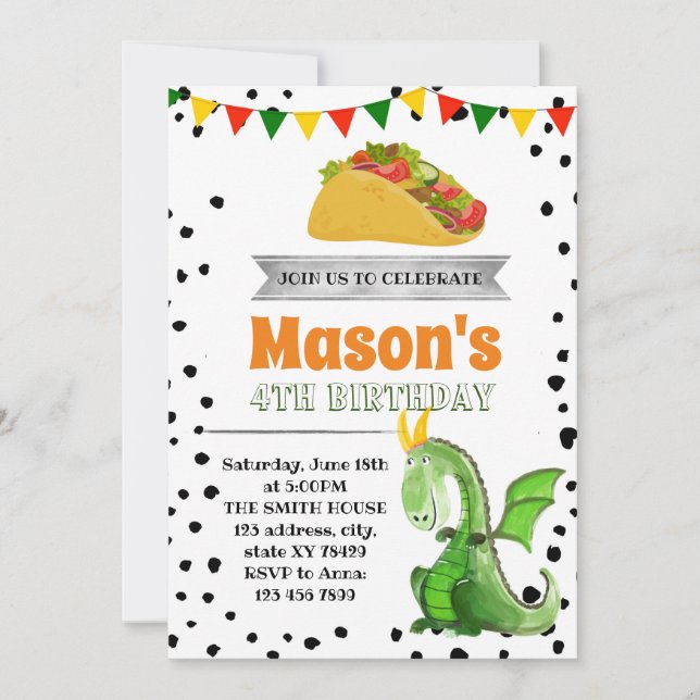 Invitation de partie de tacos d'amour de dragon (Devant)