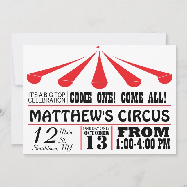 Invitation de partie de tente de cirque (Devant)