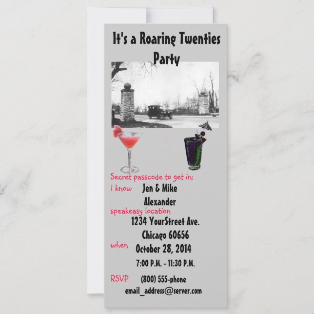 Invitation de partie de thème d'années '20 (Devant)