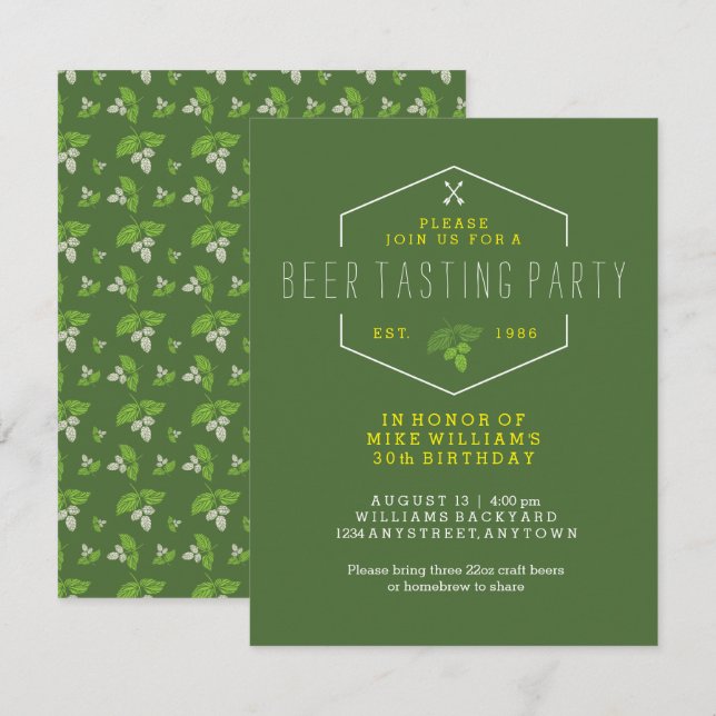 Invitation de partie d'échantillon de bière, 30ème (Devant / Derrière)