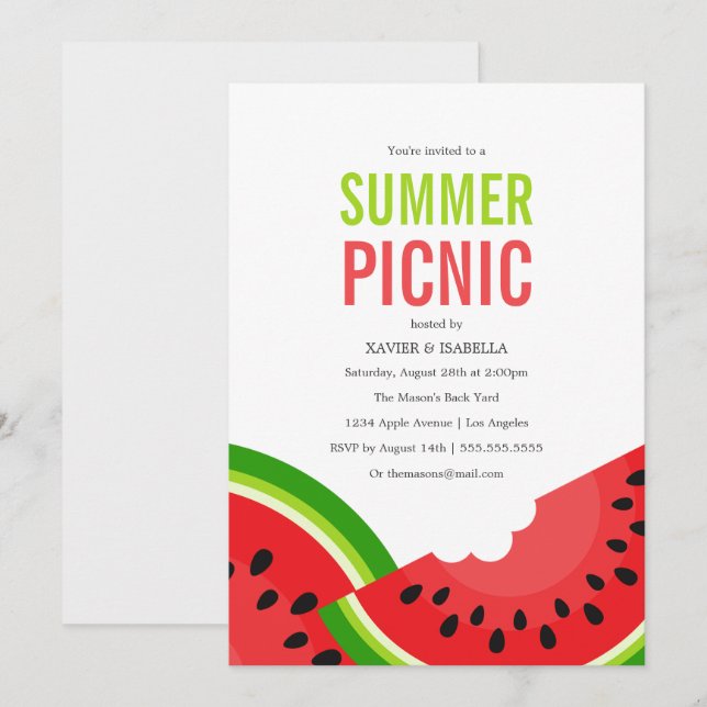 Invitation de partie d'été de la pastèque | (Devant / Derrière)