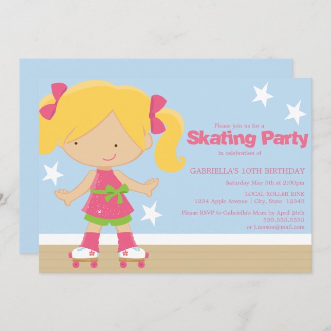 Invitation de patinage de fête d'anniversaire de (Devant / Derrière)