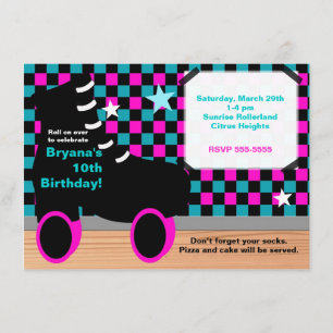 Invitation de patinage turquoise rose de partie de