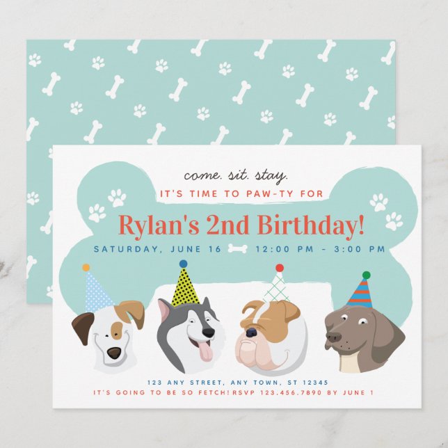 Invitation de Patte-ty de fête d'anniversaire de (Devant / Derrière)