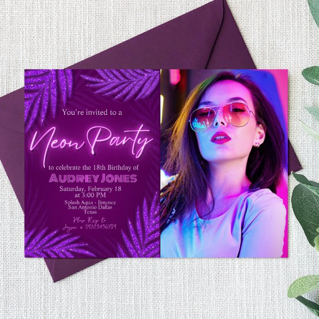 Invitation de paysage de fête néon avec photo (Neon Party Landscape Invitation with Photo Picture)