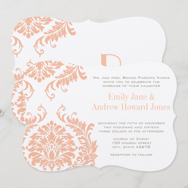 Invitation de Peach Coral and Mushroom Mariage dam (Devant / Derrière)