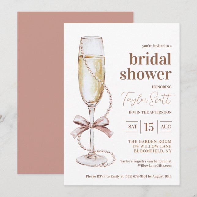 Invitation de Pearls et Prosecco (Devant / Derrière)