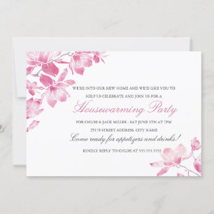 Invitation de pendaison de crémaillère Fleurs rose