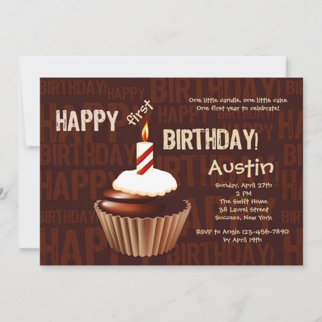 Invitation de petit gâteau de joyeux anniversaire (Devant)