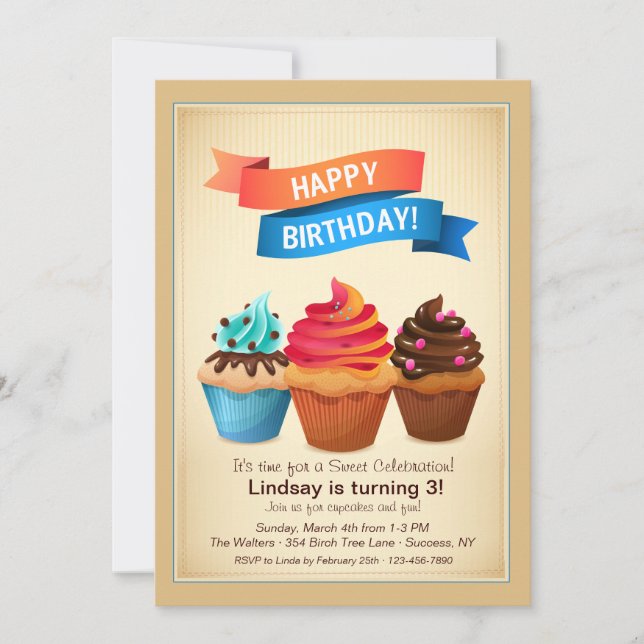 Invitation de petits gâteaux d'anniversaire (Devant)