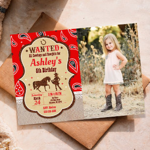Invitation de photo d'anniversaire Cowgirl Western