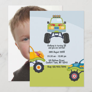 Invitation de photo d'anniversaire de camion monst