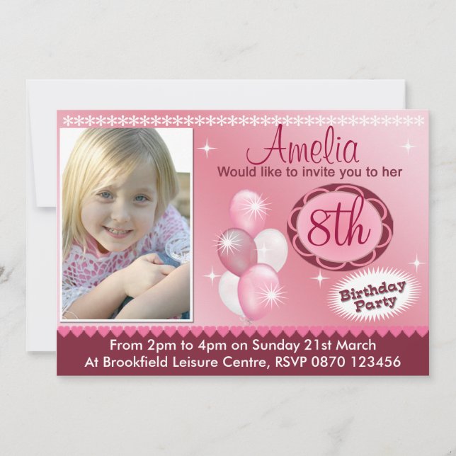 Invitation de photo d'anniversaire de filles - (Devant)