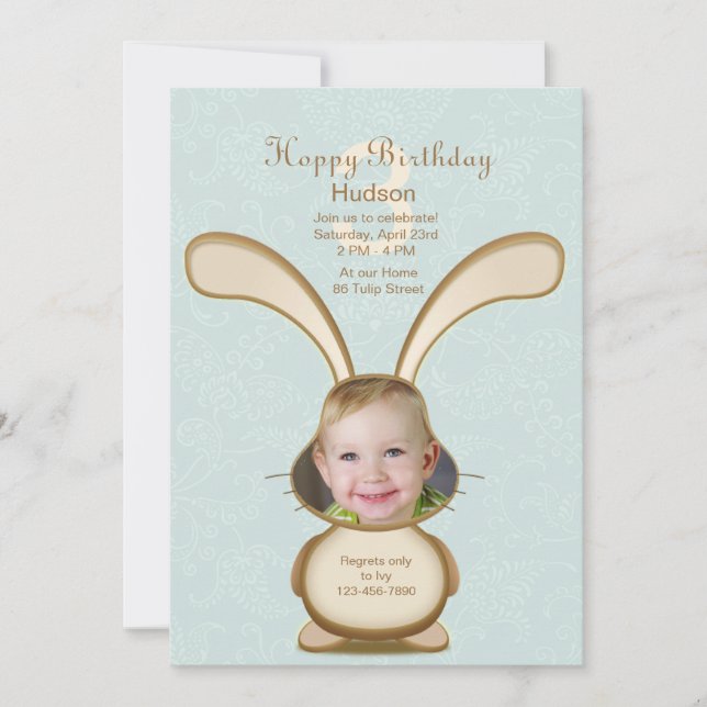 Invitation de photo d'anniversaire de lapin (Devant)