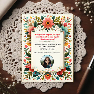 Invitation de photo d'anniversaire florale pour en