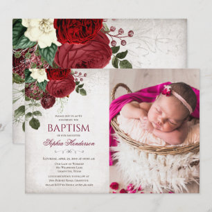 Invitation de photo de baptême floral