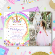 Invitation de photo de licorne arc-en-ciel