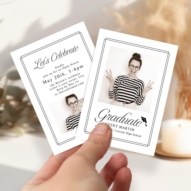 Invitation de photo de script encadré Mini Classic (Mini Classic Framed Script Photo Grad invite)