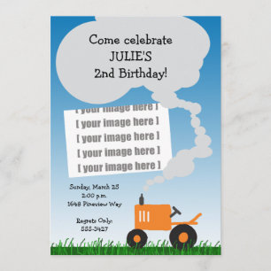 Invitation de photo de tracteur : Tracteur orange