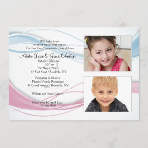 Invitation de photo de vague de bleu et de rose