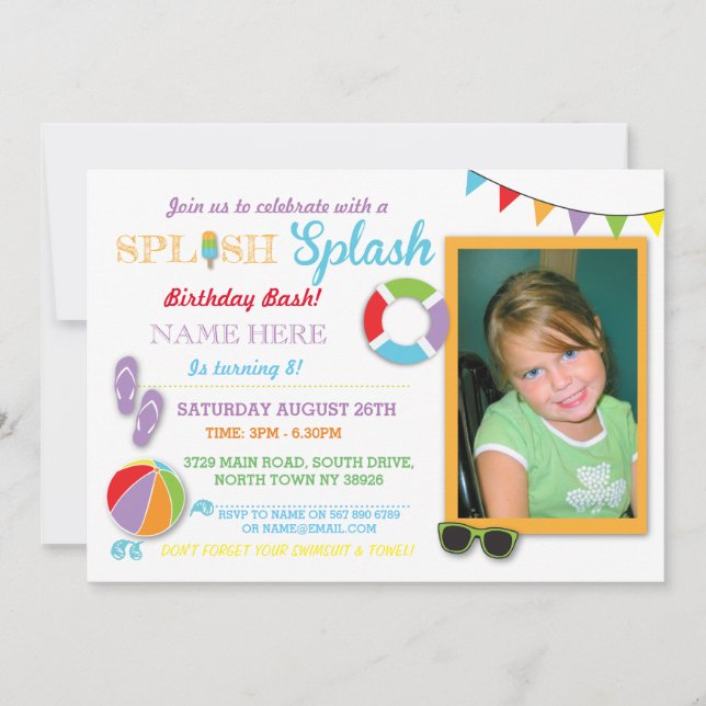 Invitation de photo d'éclaboussure d'anniversaire (Devant)