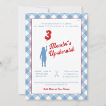 Invitation de photo Upsherin à carreaux bleus avec