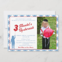 Invitation de photo Upsherin à carreaux bleus et à